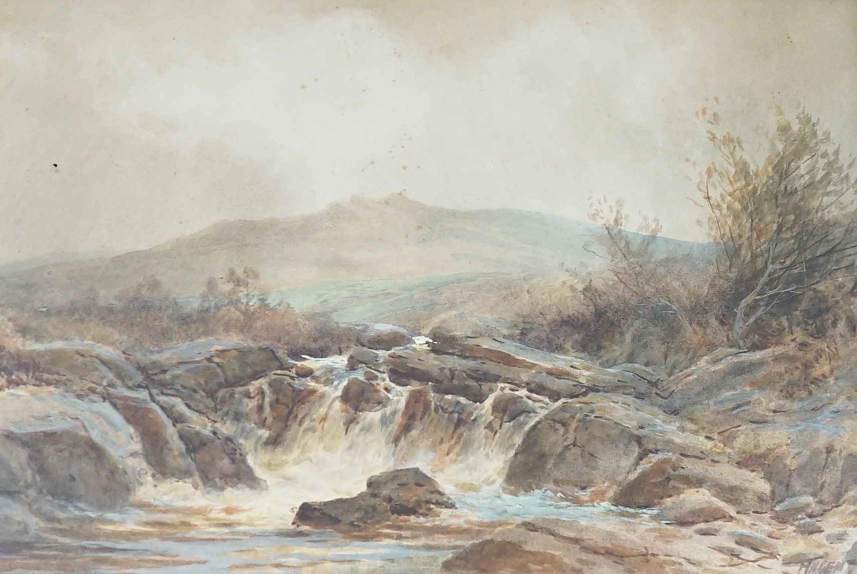 Rubens Southey (1881-1933), watercolour, Moorland falls, signed, 26 x 38cm